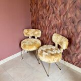 2 Pelfran chairs, moumoute chairs, golden compass legs, vintage from the 60s.