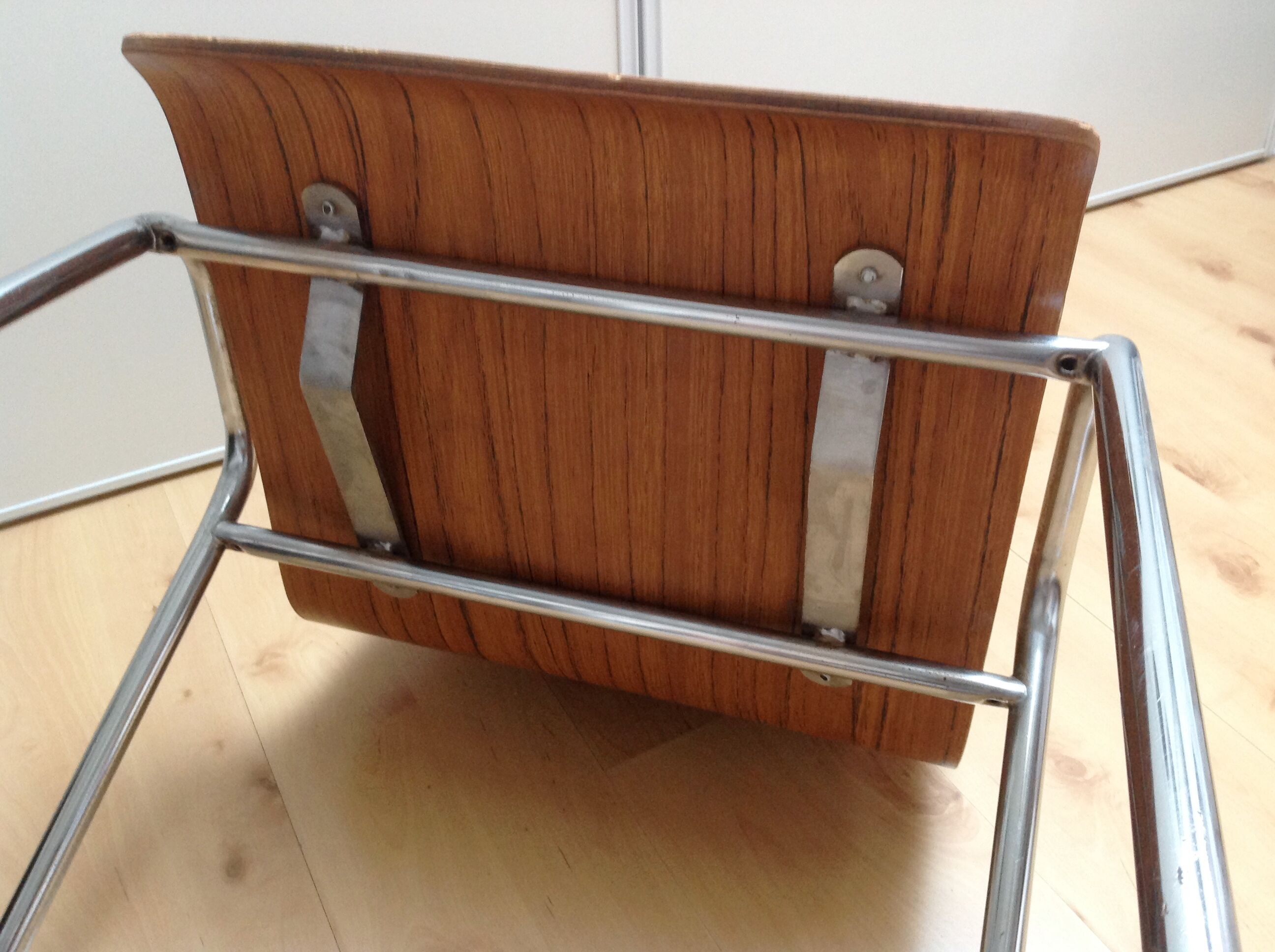 Multiplied wooden chair and chrome feet, vintage 60/70s