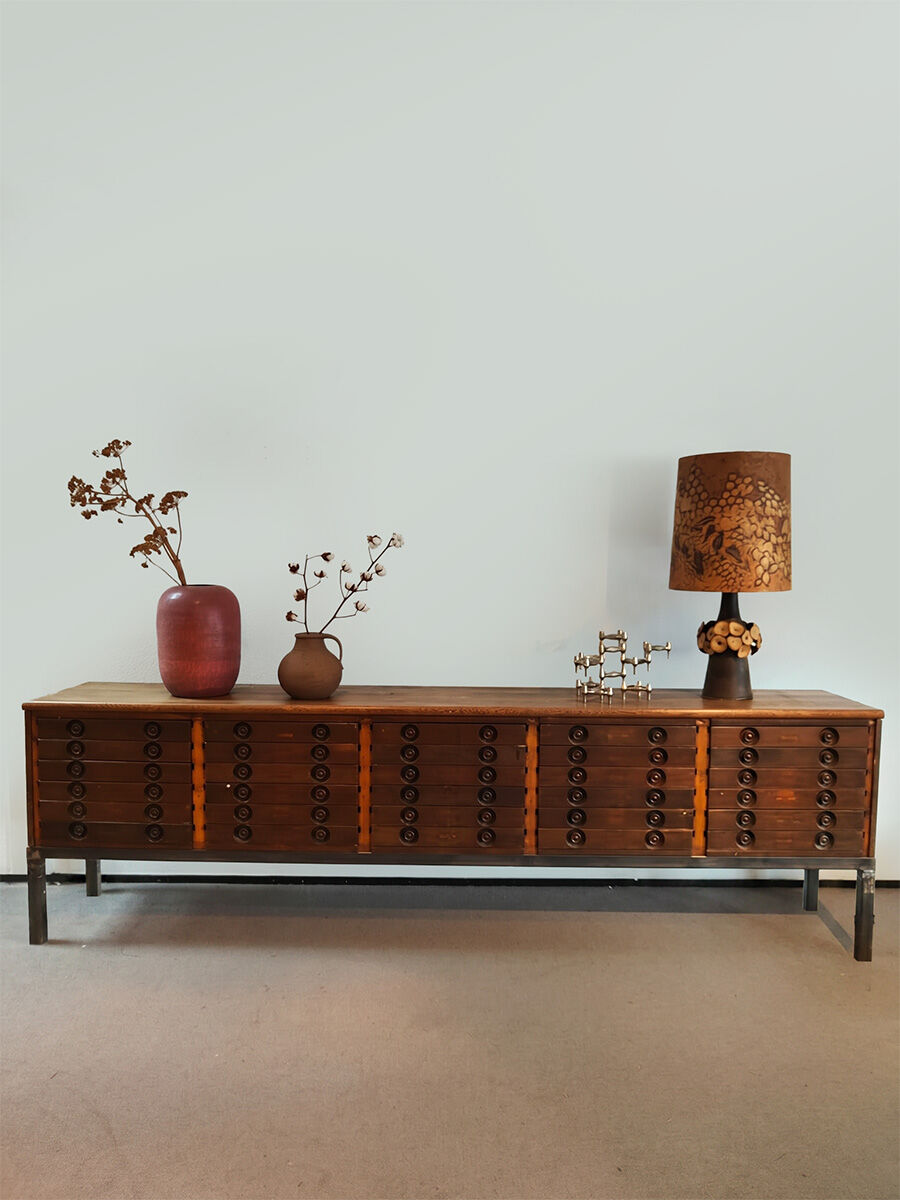 Spanish vintage brutalist oak chest of drawers sideboard cabinet