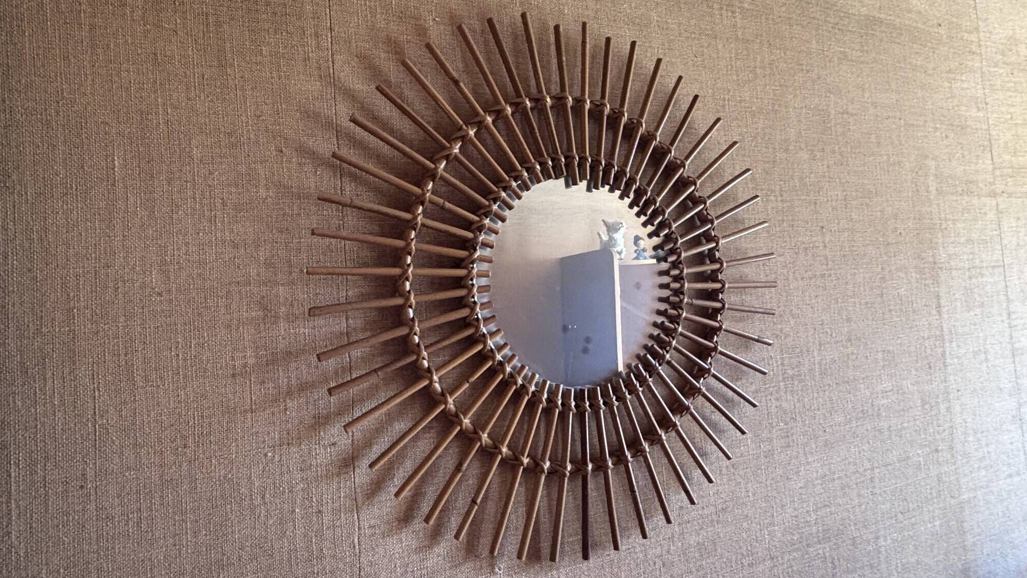 Miroir soleil en rotin et bambou tressé