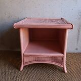 Vintage pink bamboo rattan side table or large bedside table