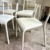 4 beige metal garden chairs