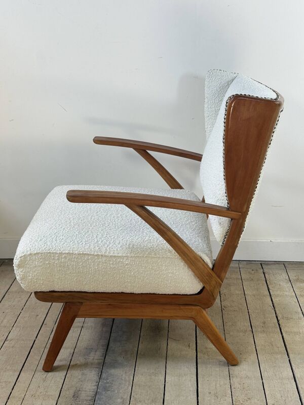 Fauteuils (la paire) bois et tissus bouclés 1950'S