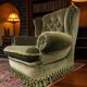 Vintage green club chair with fringes