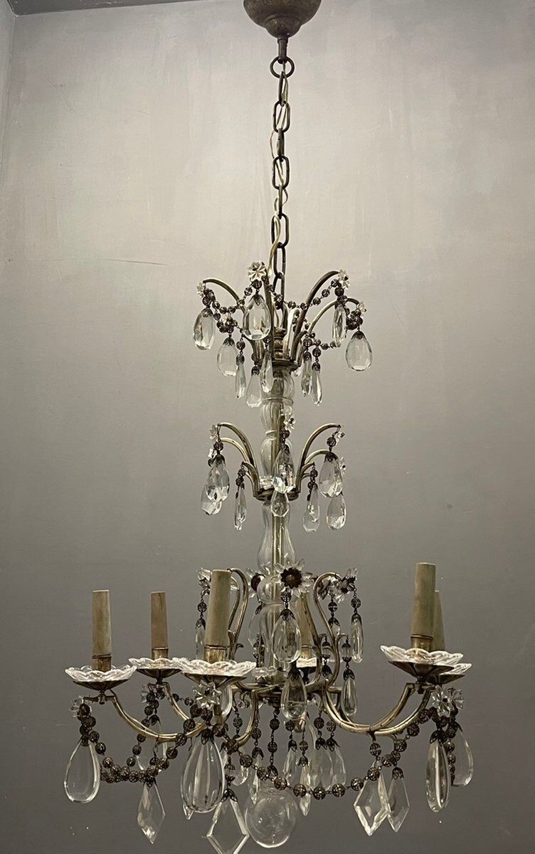 Antique Italian Silver Crystal Chandelier, 1940s