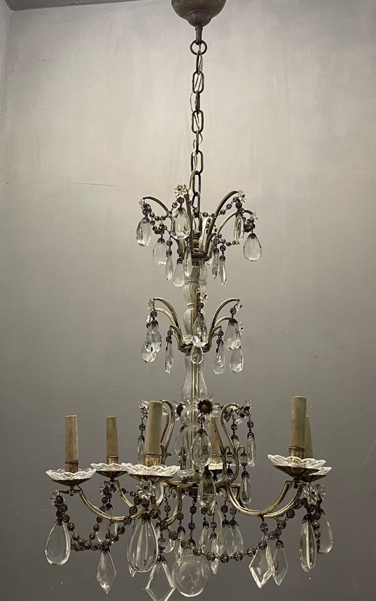Antique Italian Silver Crystal Chandelier, 1940s
