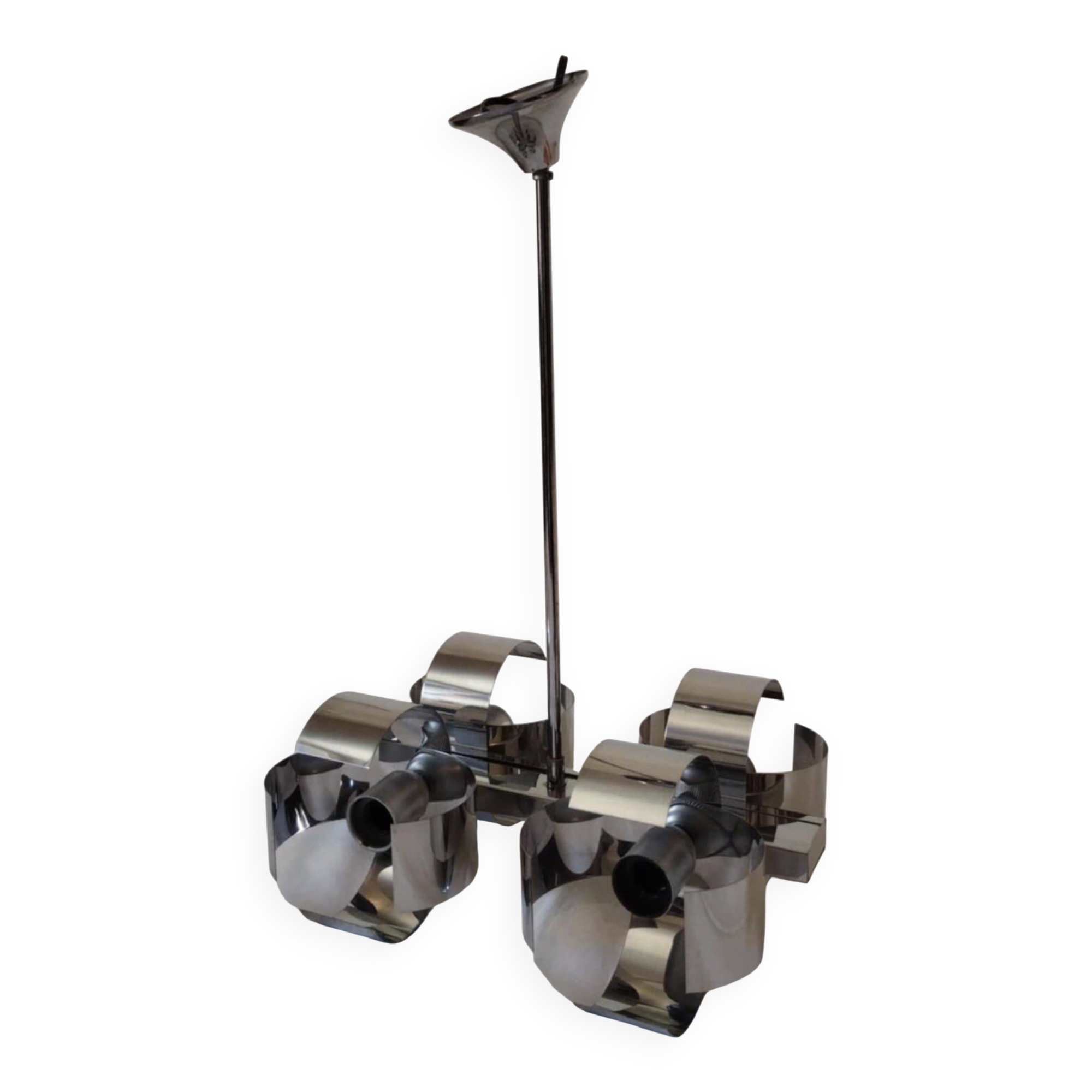 Space Age 4-light chandelier in chrome metal, 1970s