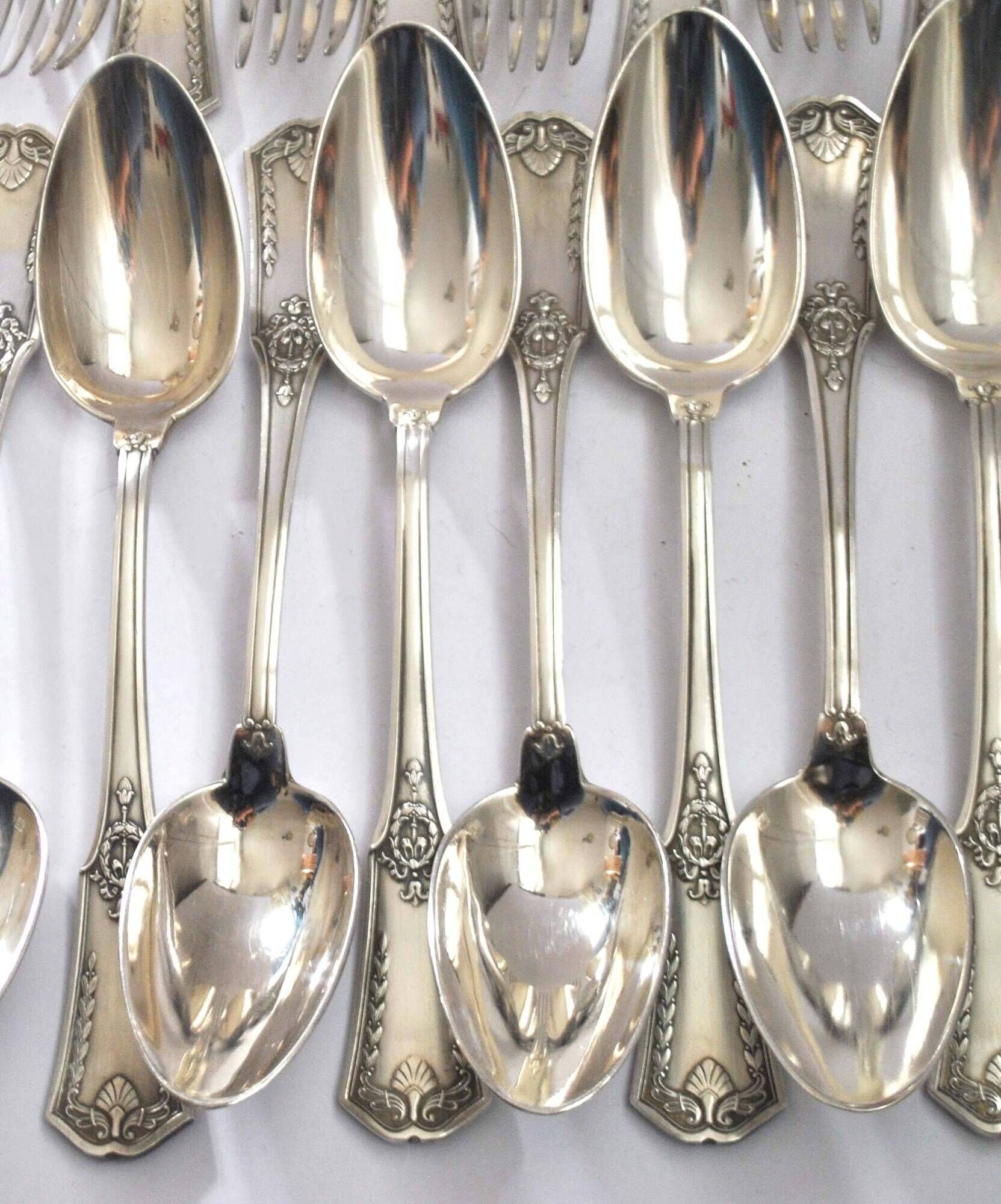 Lot 24 EMPIRE Silver Metal Table Cutlery SFAM model "Sans embarrass" 12 forks and 12 spoons