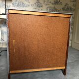 Two-door doll cabinet - grey and vintage blue painted wooden rod