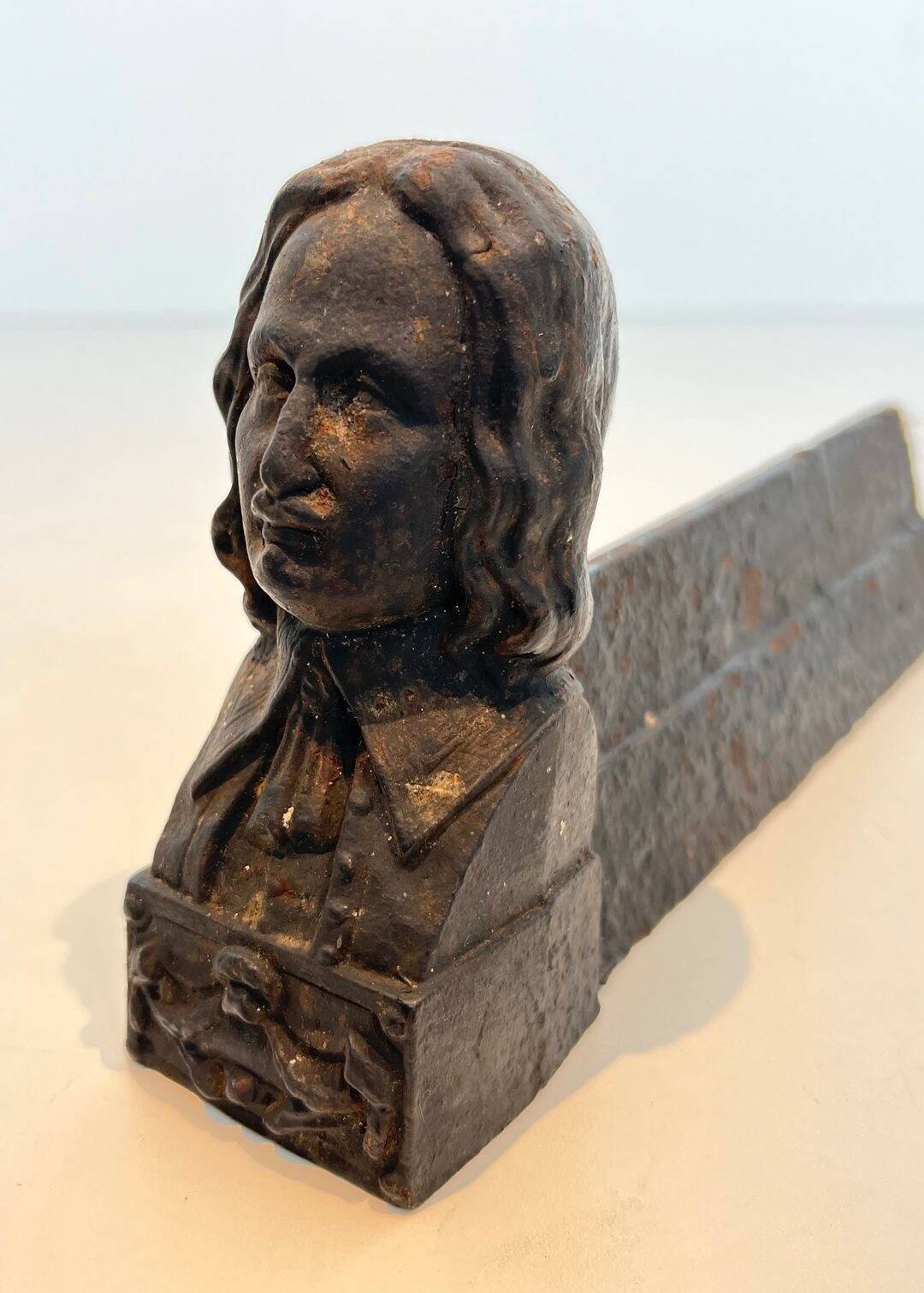 Pair of Cast Iron Andirons in the Likeness of Beethoven. France. Circa 1900.