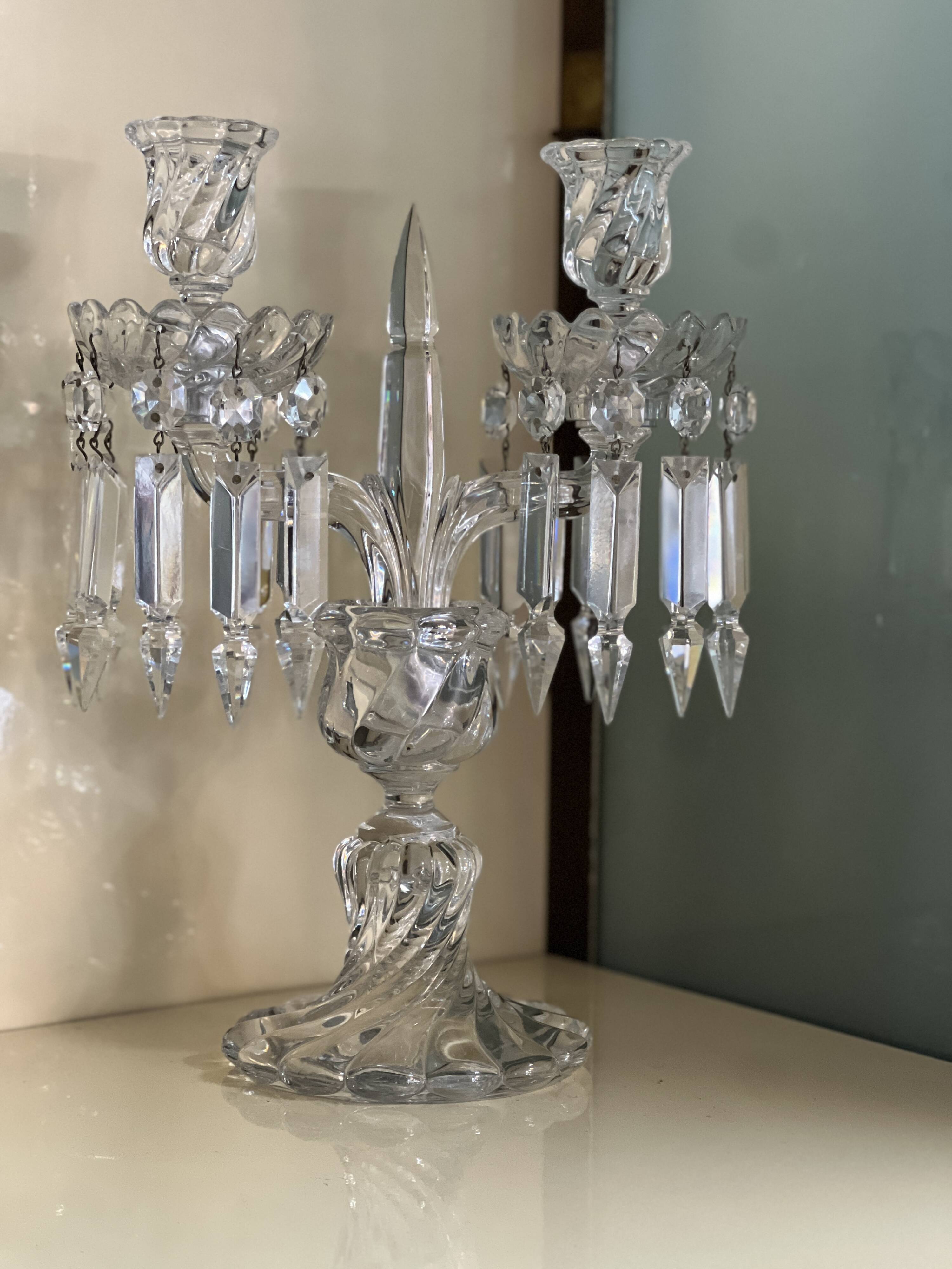 Pair of Baccarat Crystal Girandole Candlesticks