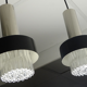 Mid century modern 3-light pendant lamp glass and chrome and black metal 1960s