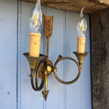 French neoclassical antique wall sconces  highly detailed with hunting horn and arrow motif hunting