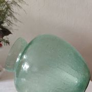 Cracked glass round vase in water green, 19 cm