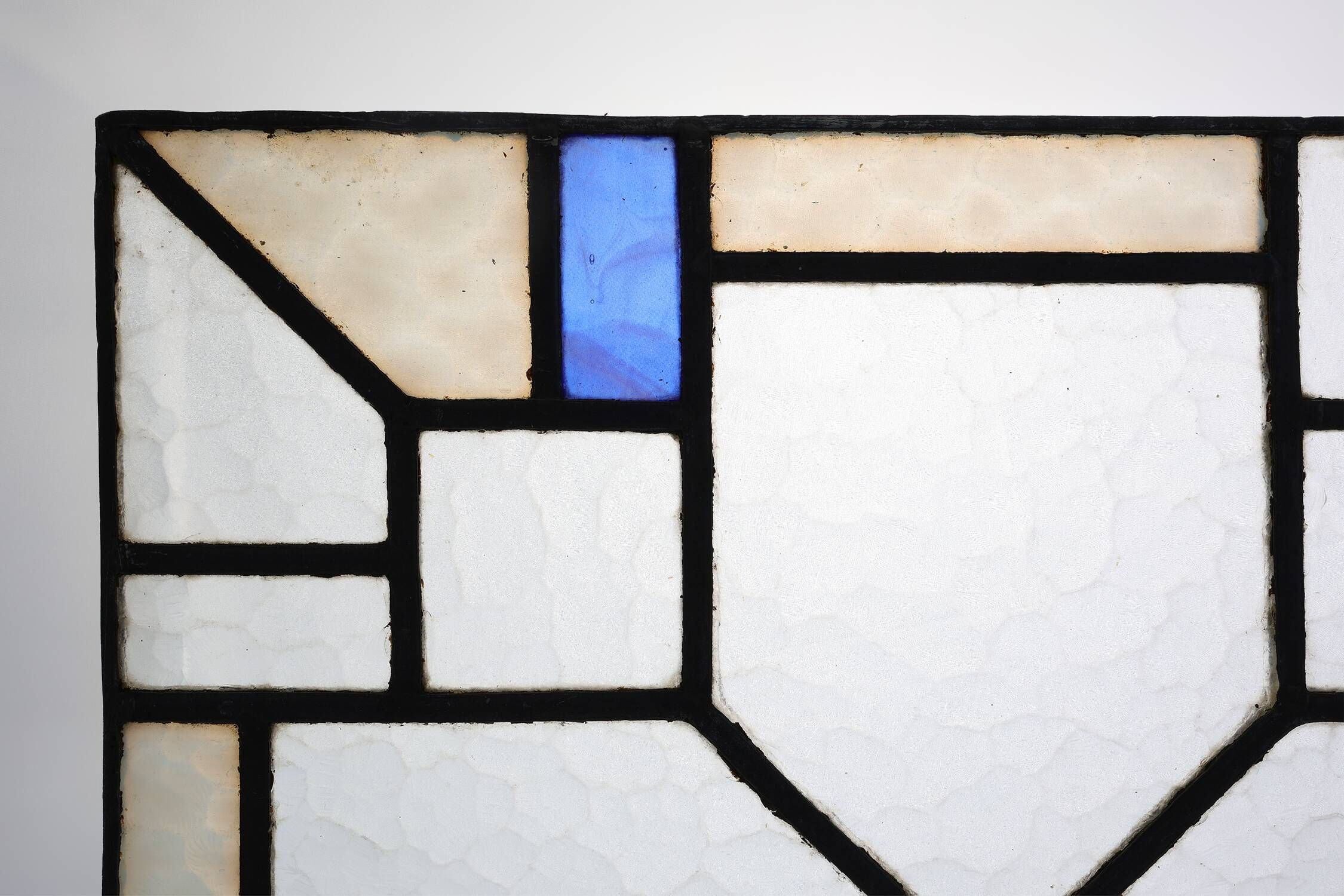 Art Deco Leaded Glass Panel with Geometric Cross Motif, Belgium, Circa 1920