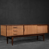 Classic vintage mid-century mahogany buffet with drawers, Danish Scandinavian style, 1970s.