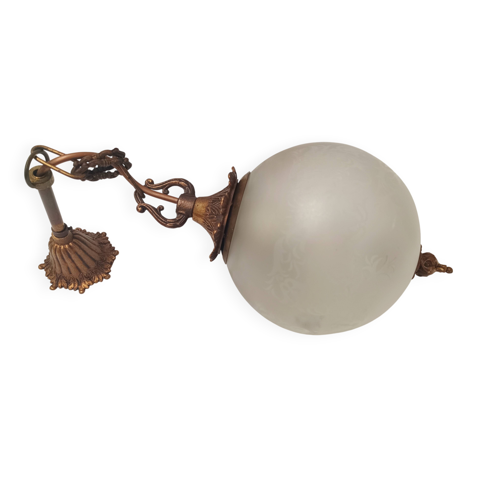 lustre ancien bronze globe gravé lanterne suspensions décoration