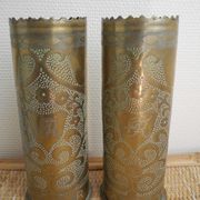 Paire vases douilles gravées art tranchées ww1 trench art