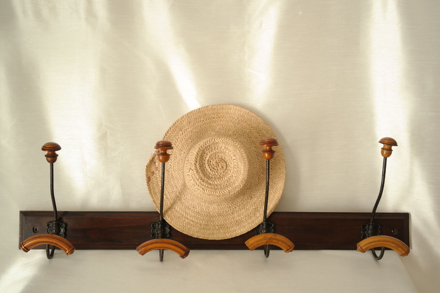 Vintage walnut wall-mounted coat rack for school, bistro.