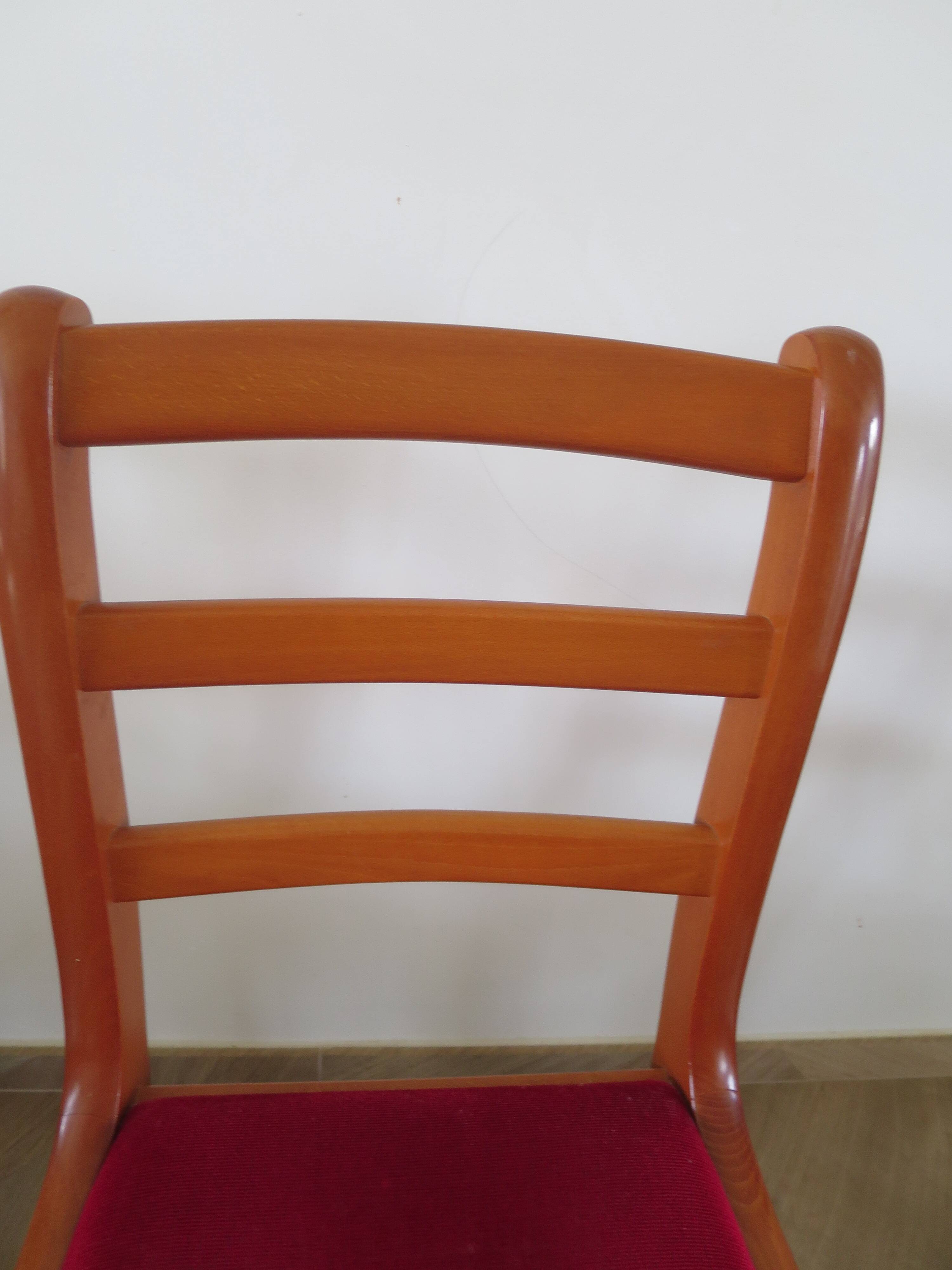 Solid cherry wood chairs and red velvet seat - Set of 4 - Louis Philippe style