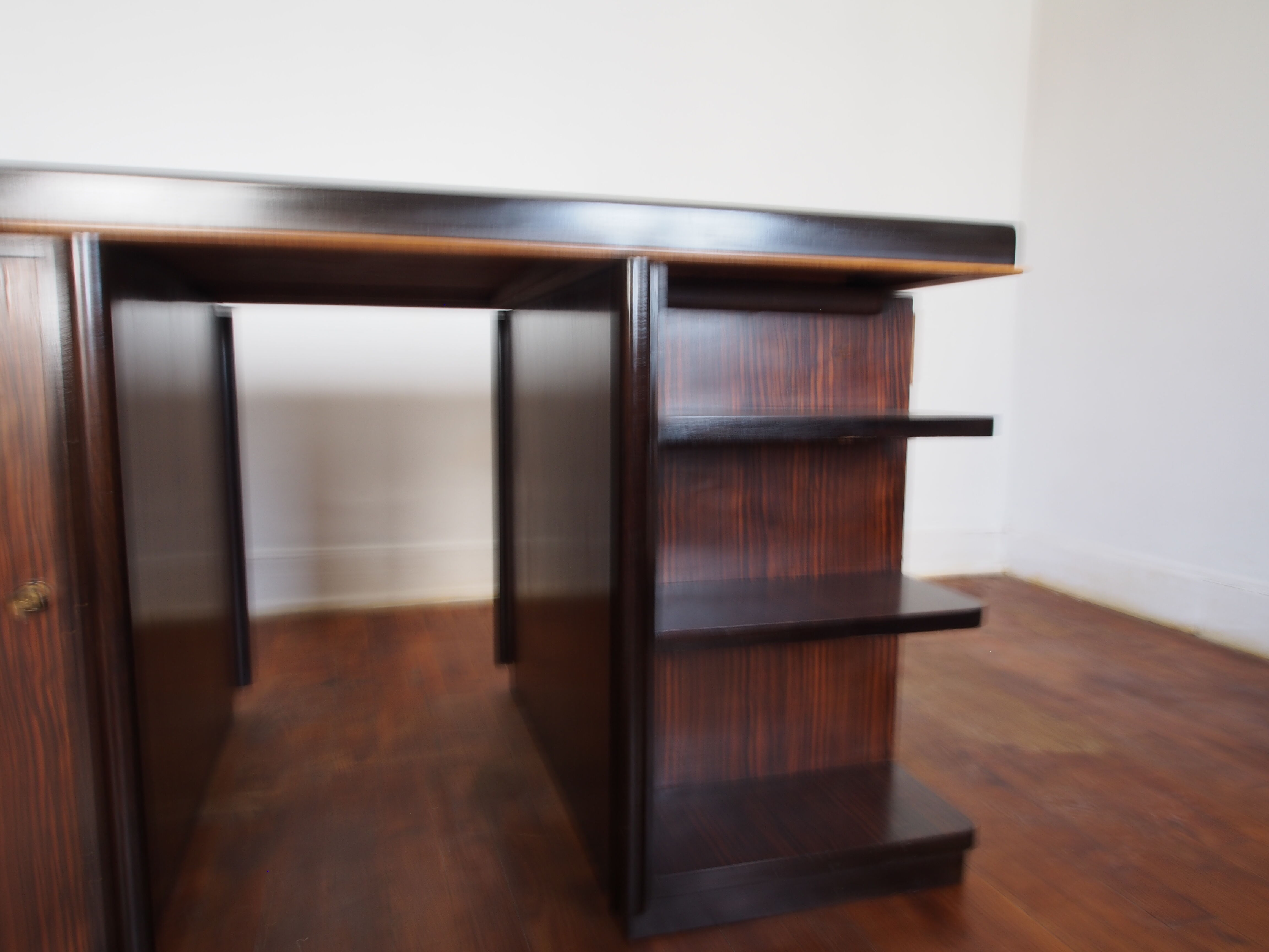 Double-sided Art Deco desk in macassar ebony and blackened wood