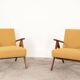 Vintage armchair, mustard yellow, curly zigzag pattern, set of 2