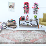 4x9 handmade distressed wool vintage rug 267x129cm