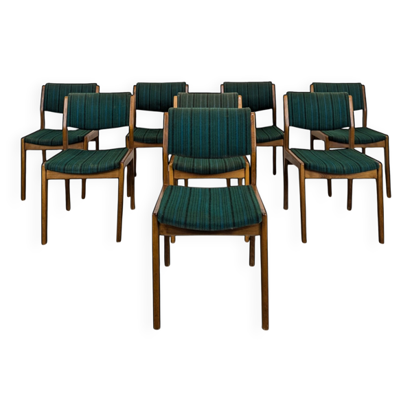 Série de 8 chaises vintage tissu vert