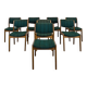 Set of 8 vintage green fabric chairs.
