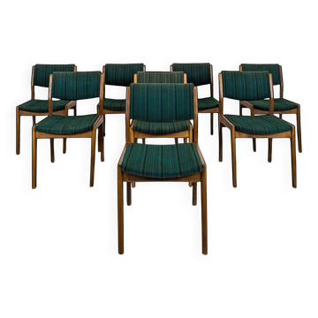 Set of 8 vintage green fabric chairs.