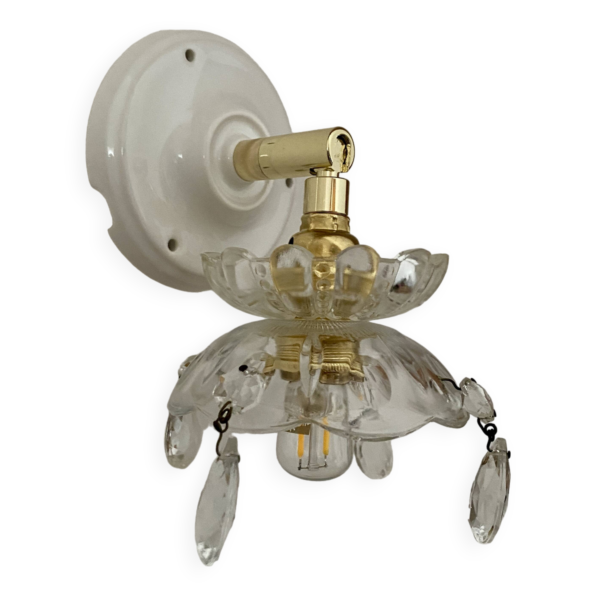 Vintage glass lampshade wall lamp with antique tassels