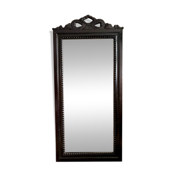 Large antique wooden mirror with sculpted pediment in boho style 118x57cm