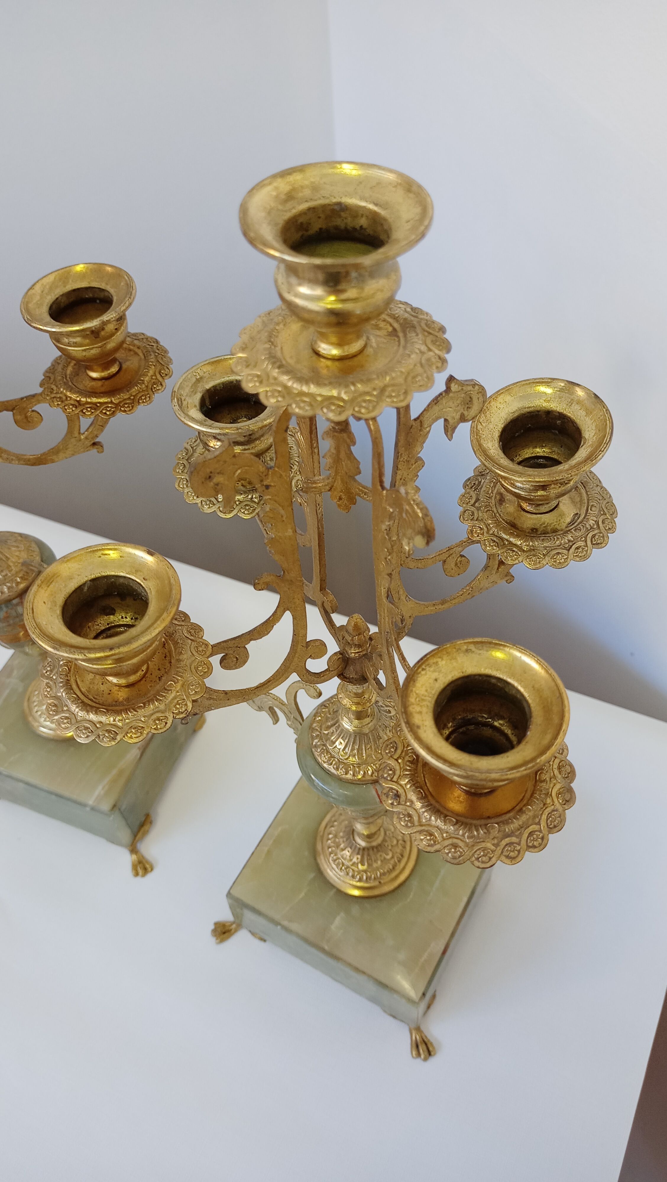 Two onyx candle holders