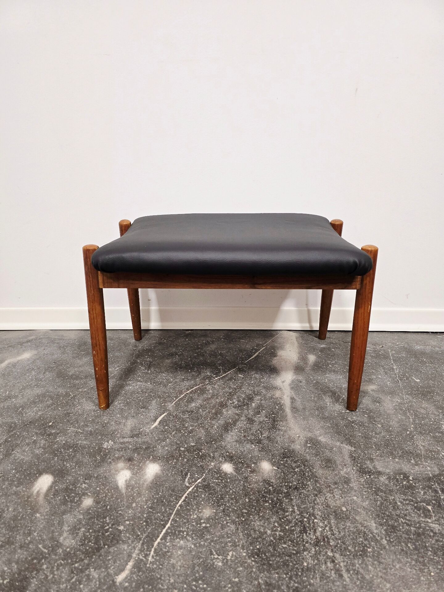 Danish - Style Stool with Faux Leather – 1970s