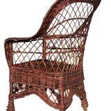 Rattan and Wicker Armchair, France, 1980s