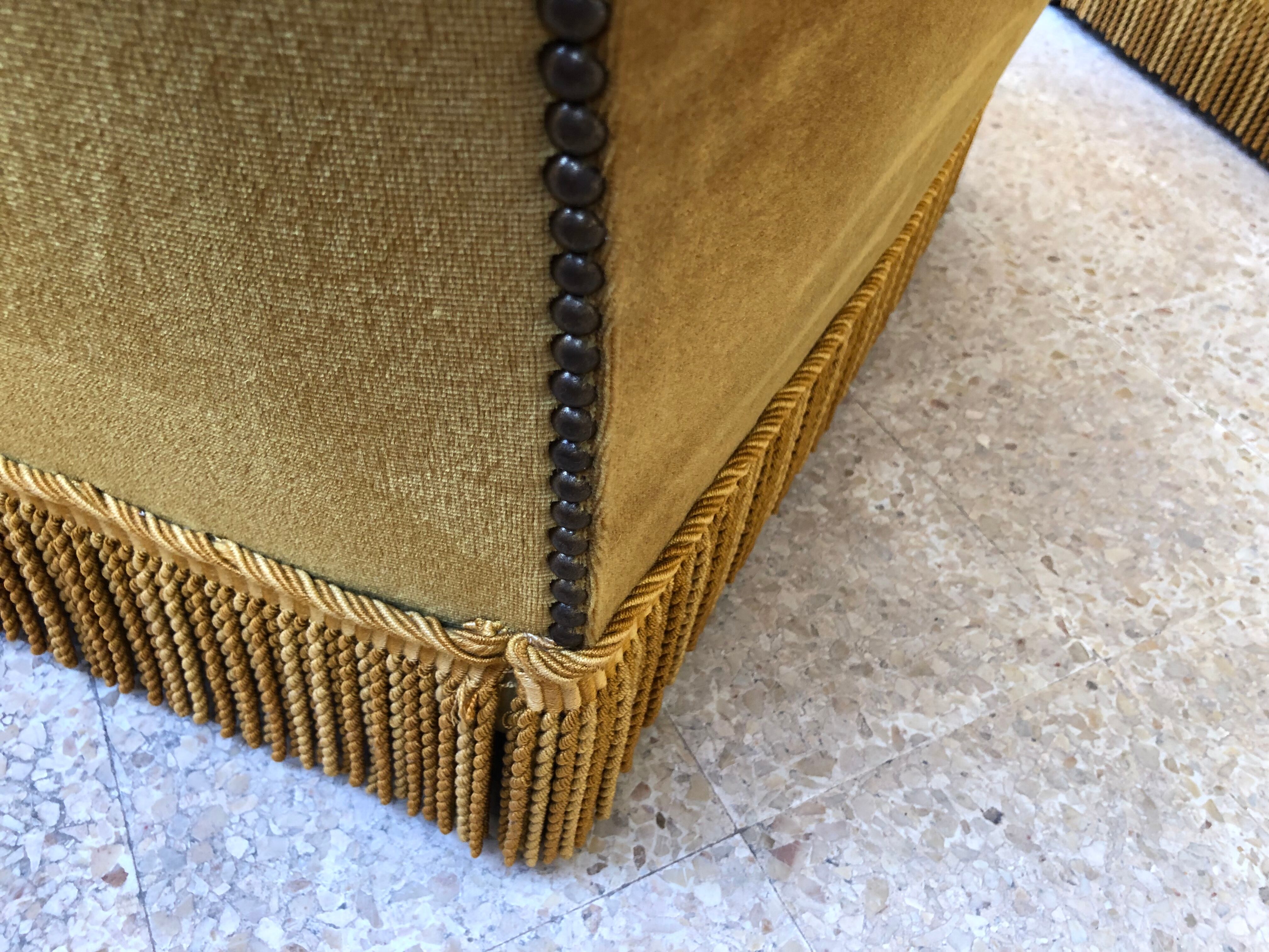 Pair of vintage yellow velvet armchairs