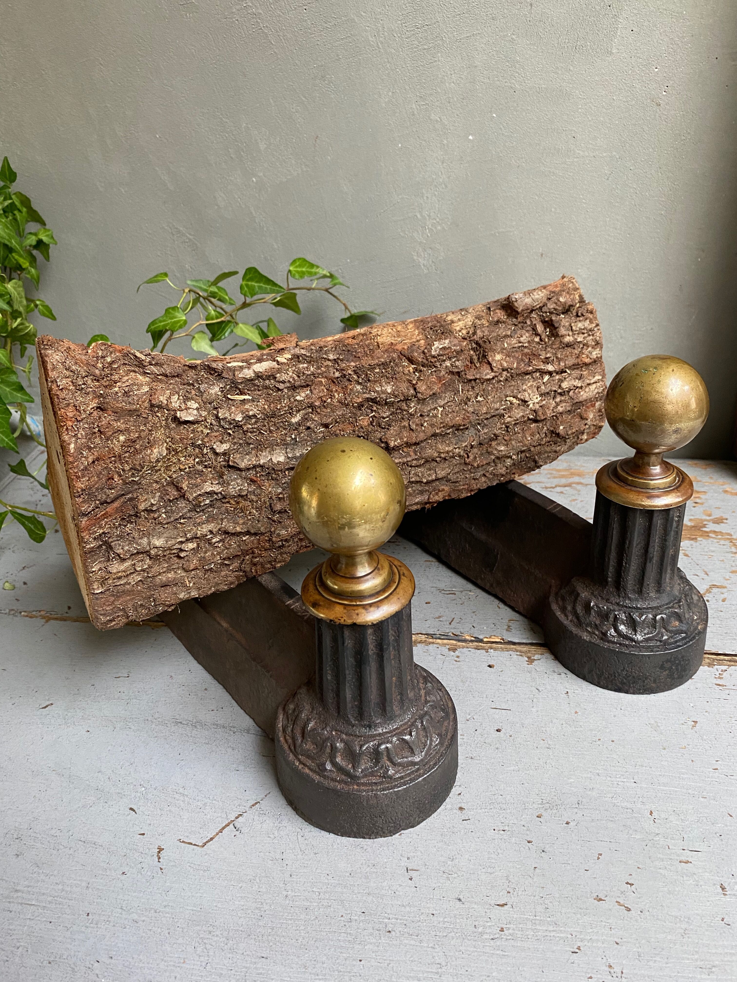 Pair of cast iron and brass chenets