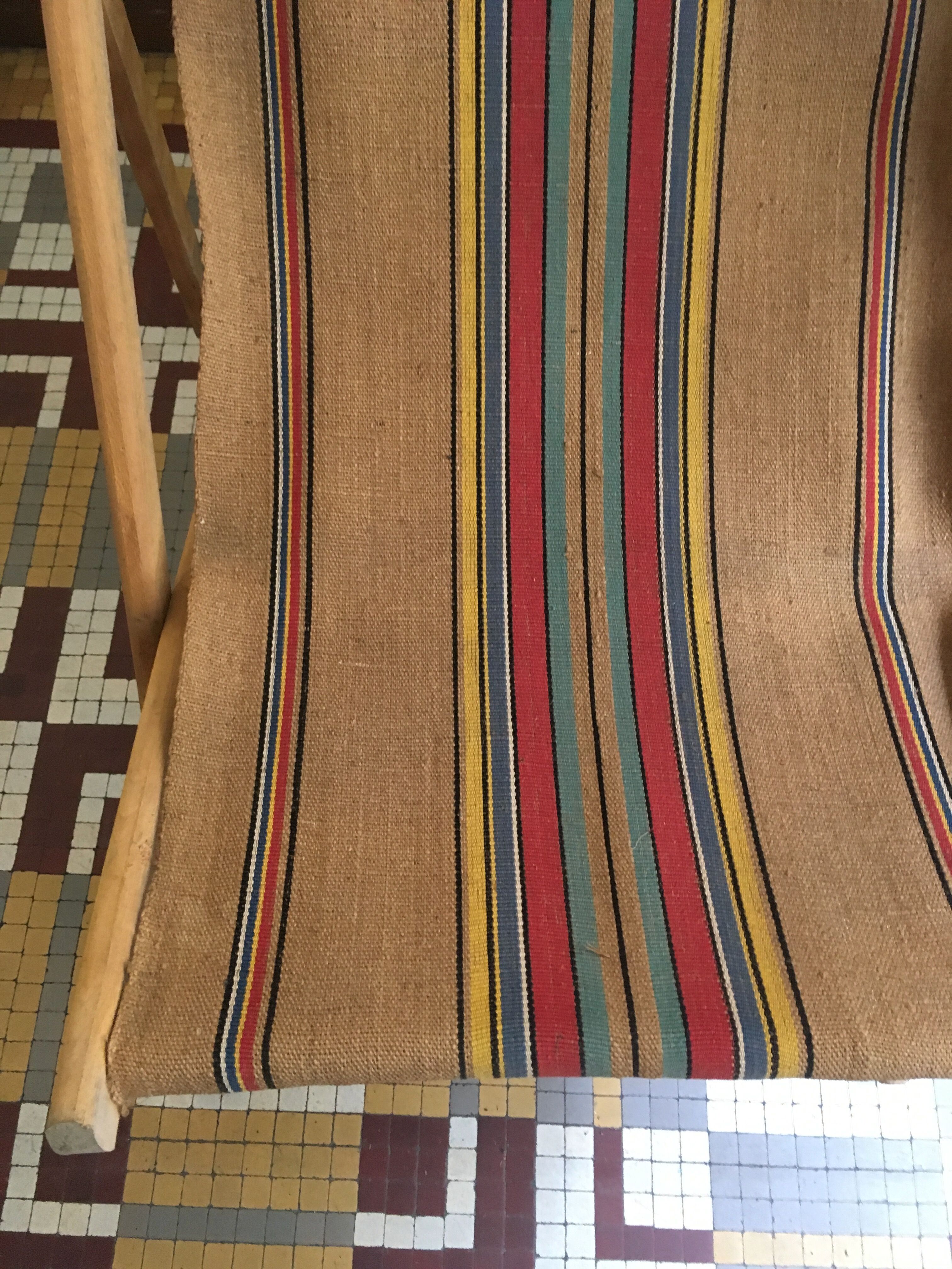 Paire de transats fin 1950 en toile de jute d'origine