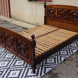 Wooden bed, geometric patterns, 140/190 cm