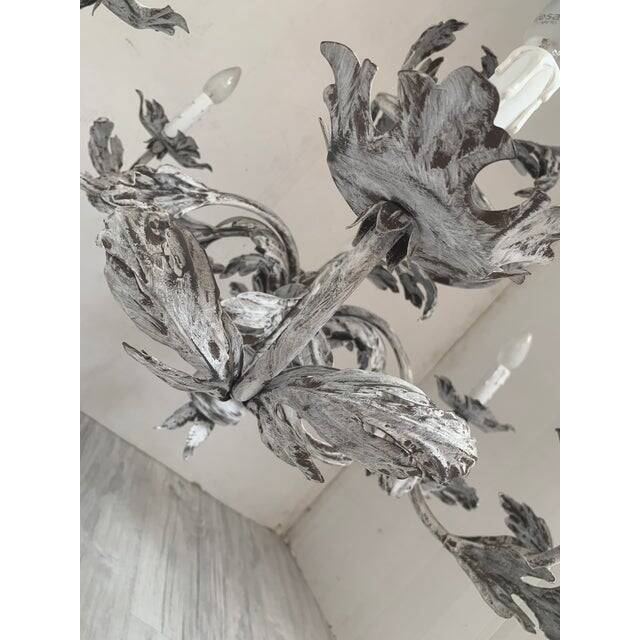 Contemporary brunish-clay florentine wrought iron leafs chandelier