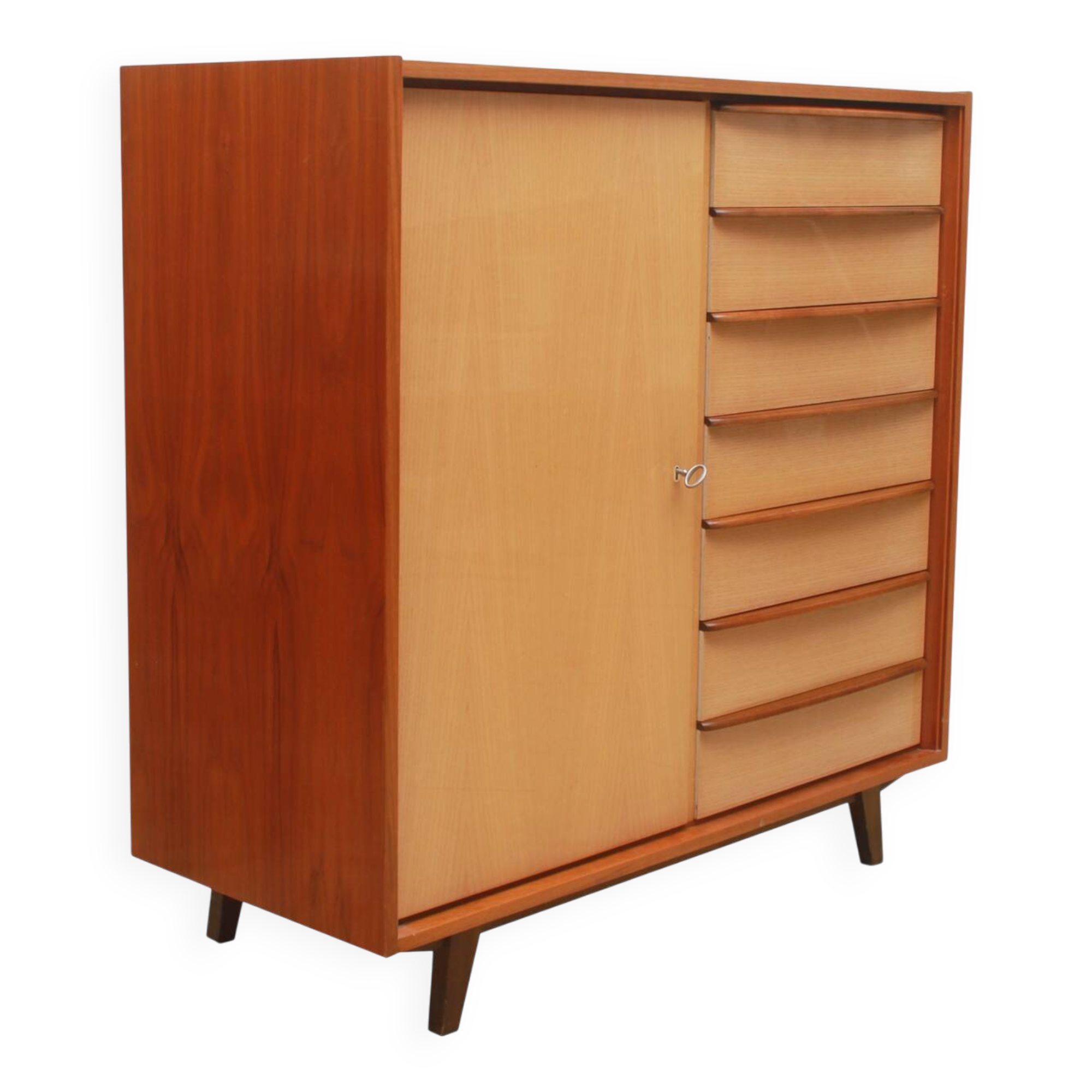 1950s chest of drawers bicolor maple/walnut