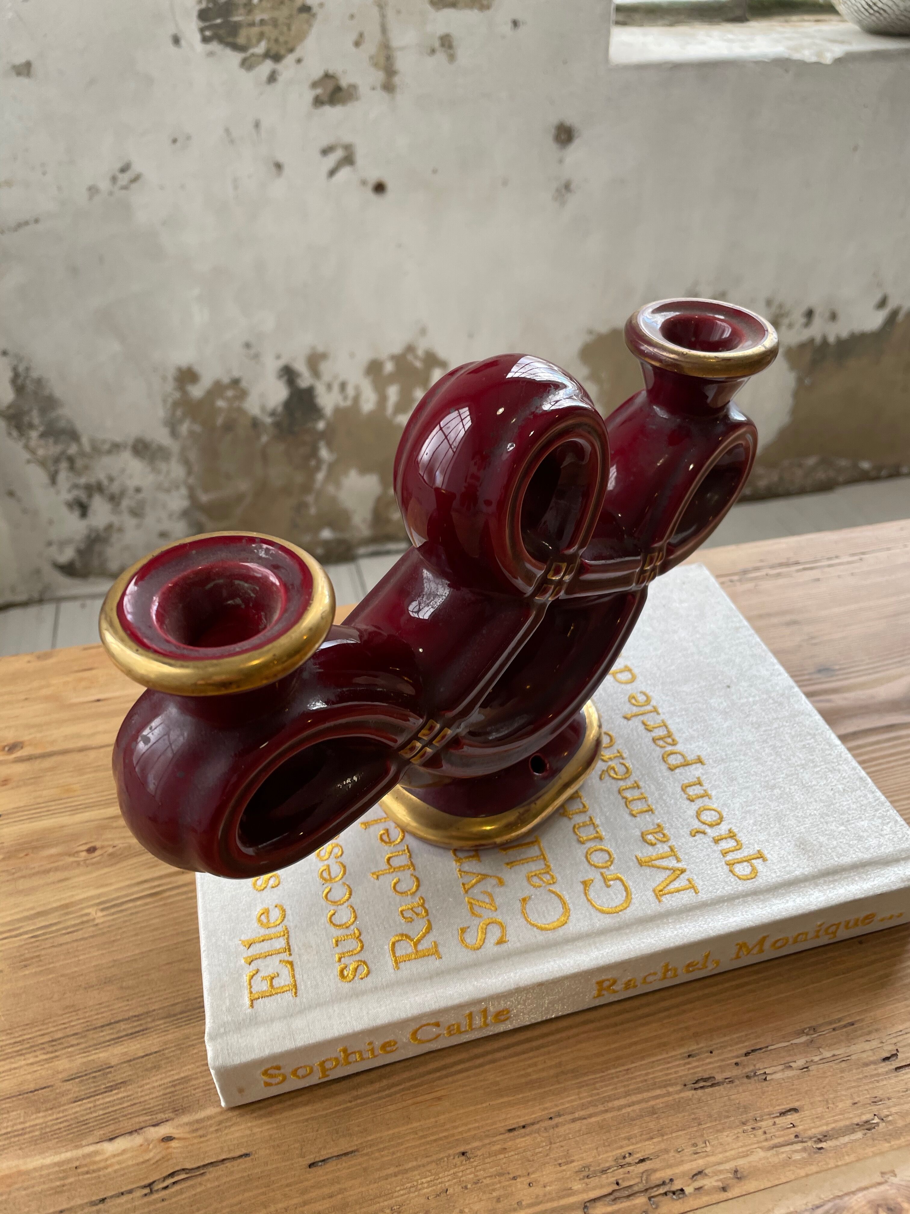 Vintage Vallauris red ceramic candlestick