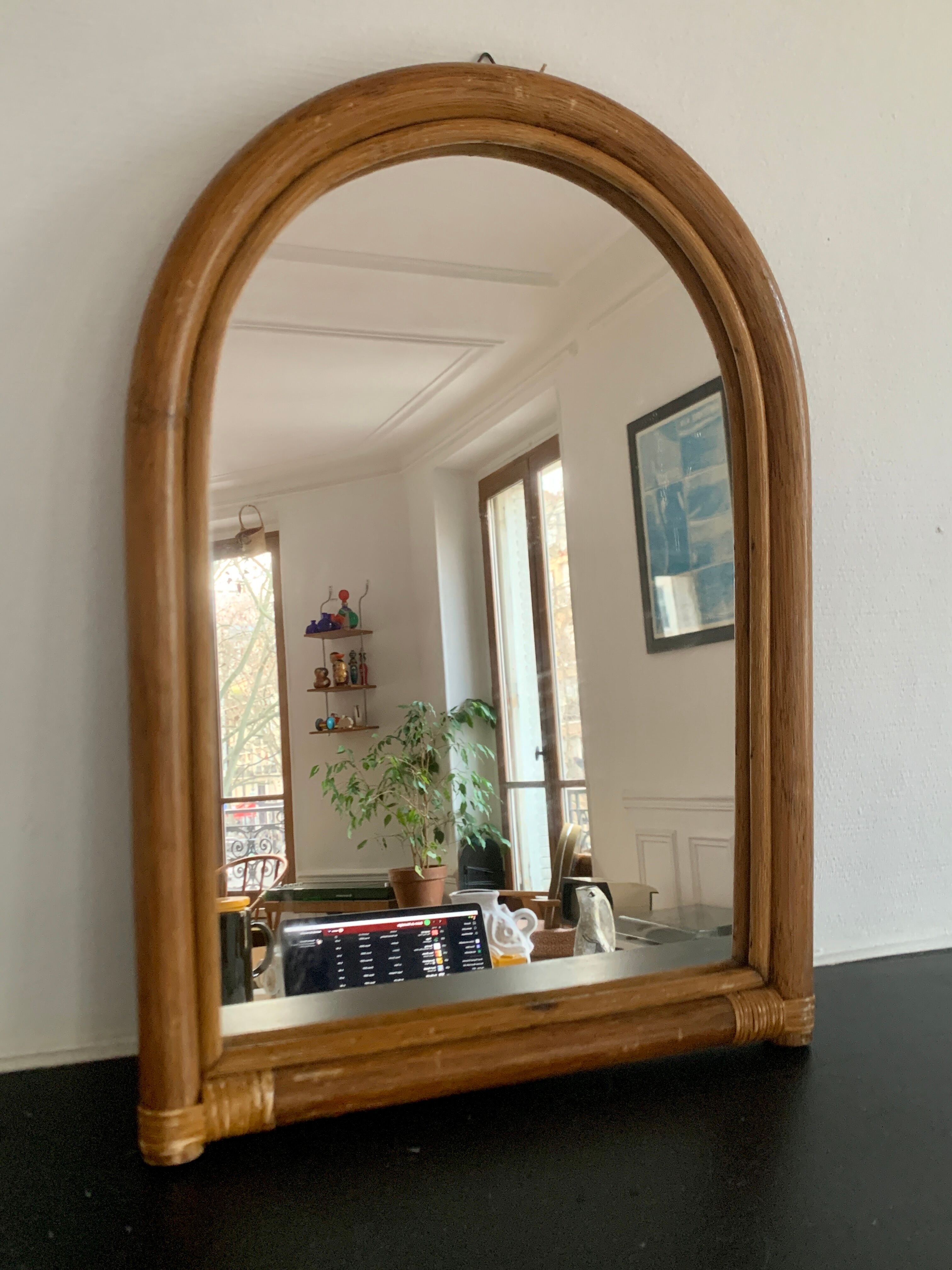 Vintage bamboo arched mirror 33x45cm