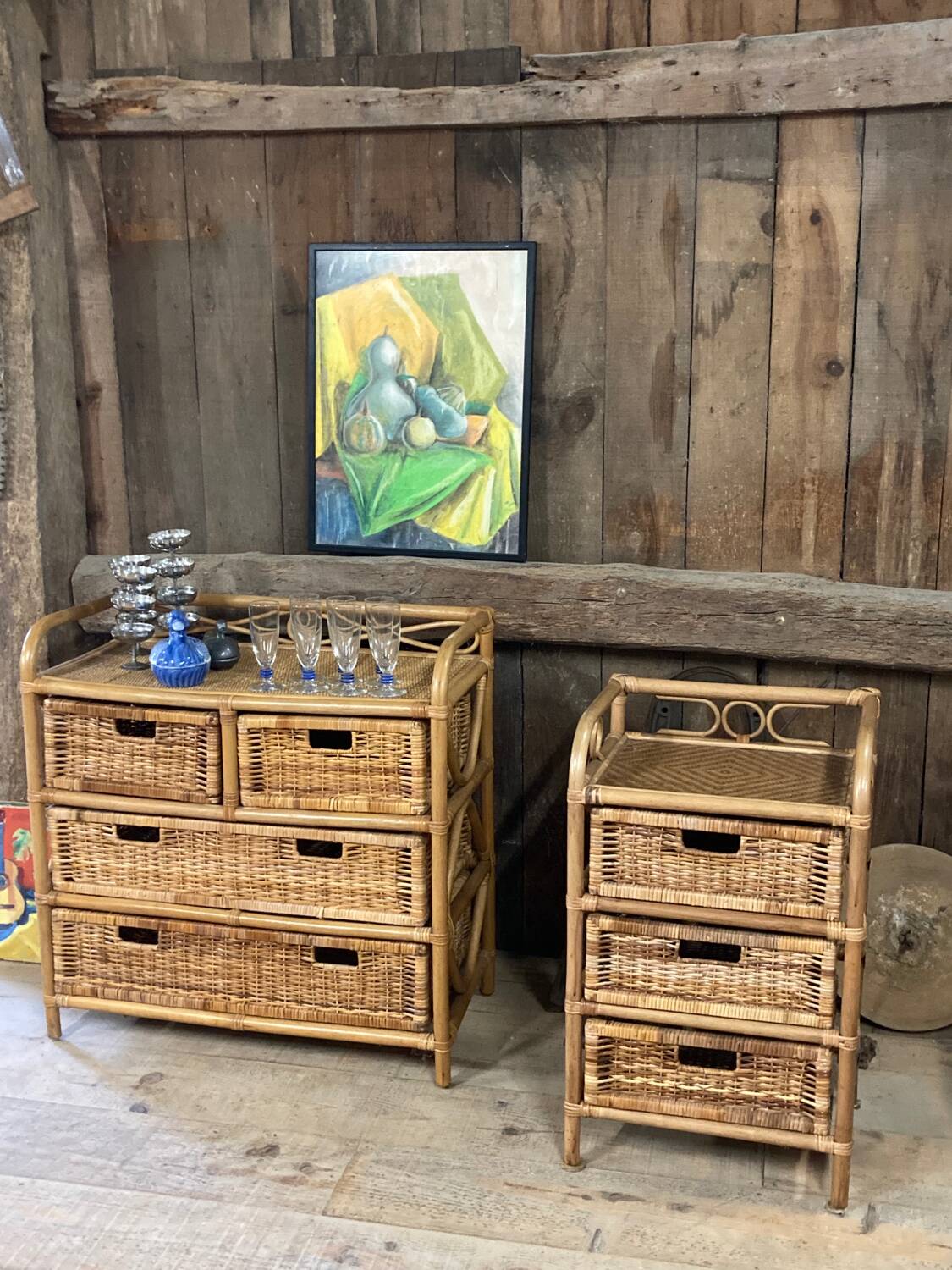 Meuble en rotin vintage
