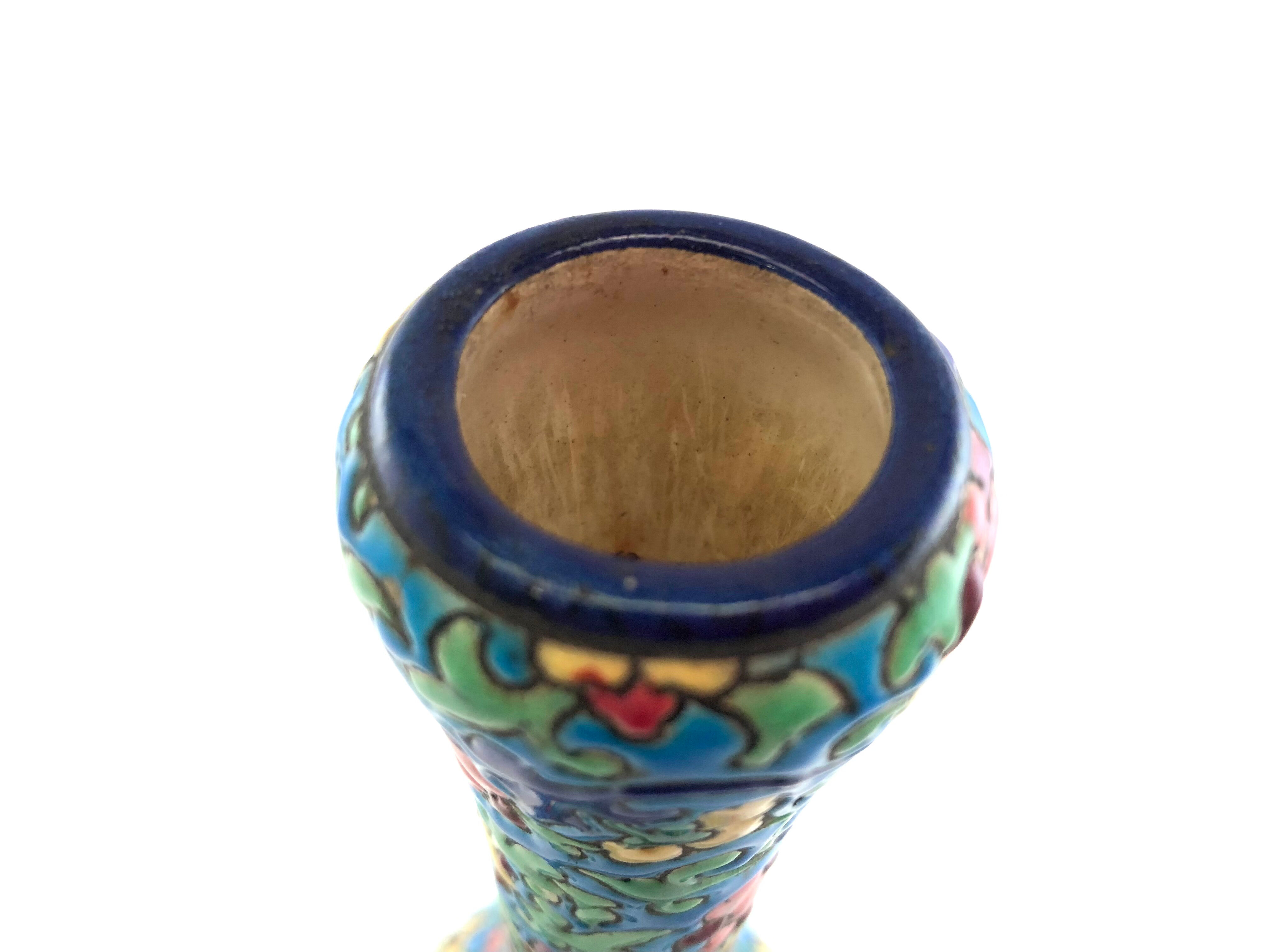 Soliflore vase in blue enamels of Longwy