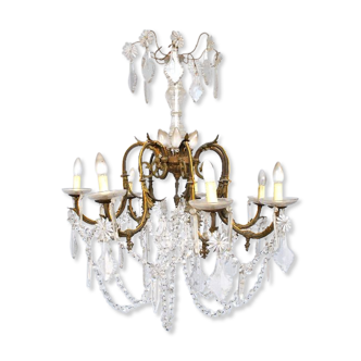 chandelier Crystal bronze dore rocaille style nineteenth pendants