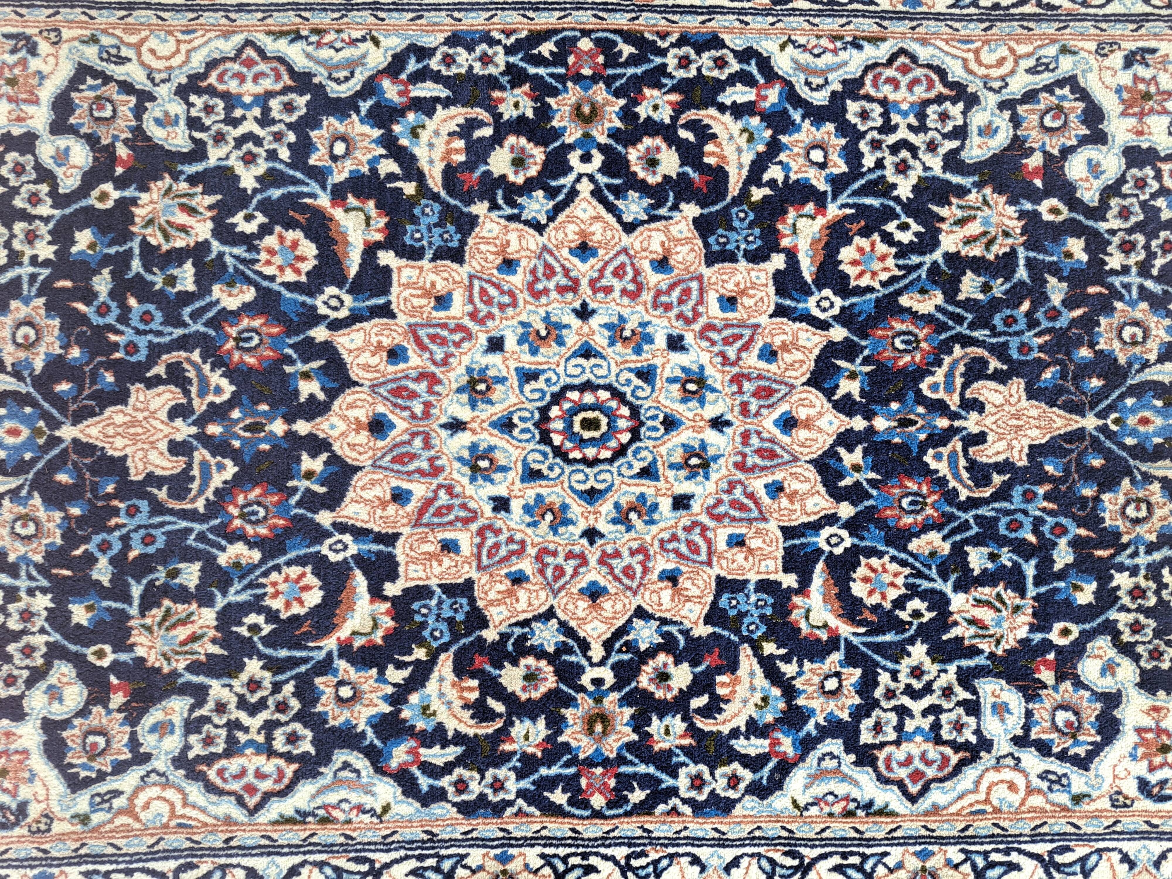 Nain carpet, floral patterns, blue and red, 116x206cm, Iran