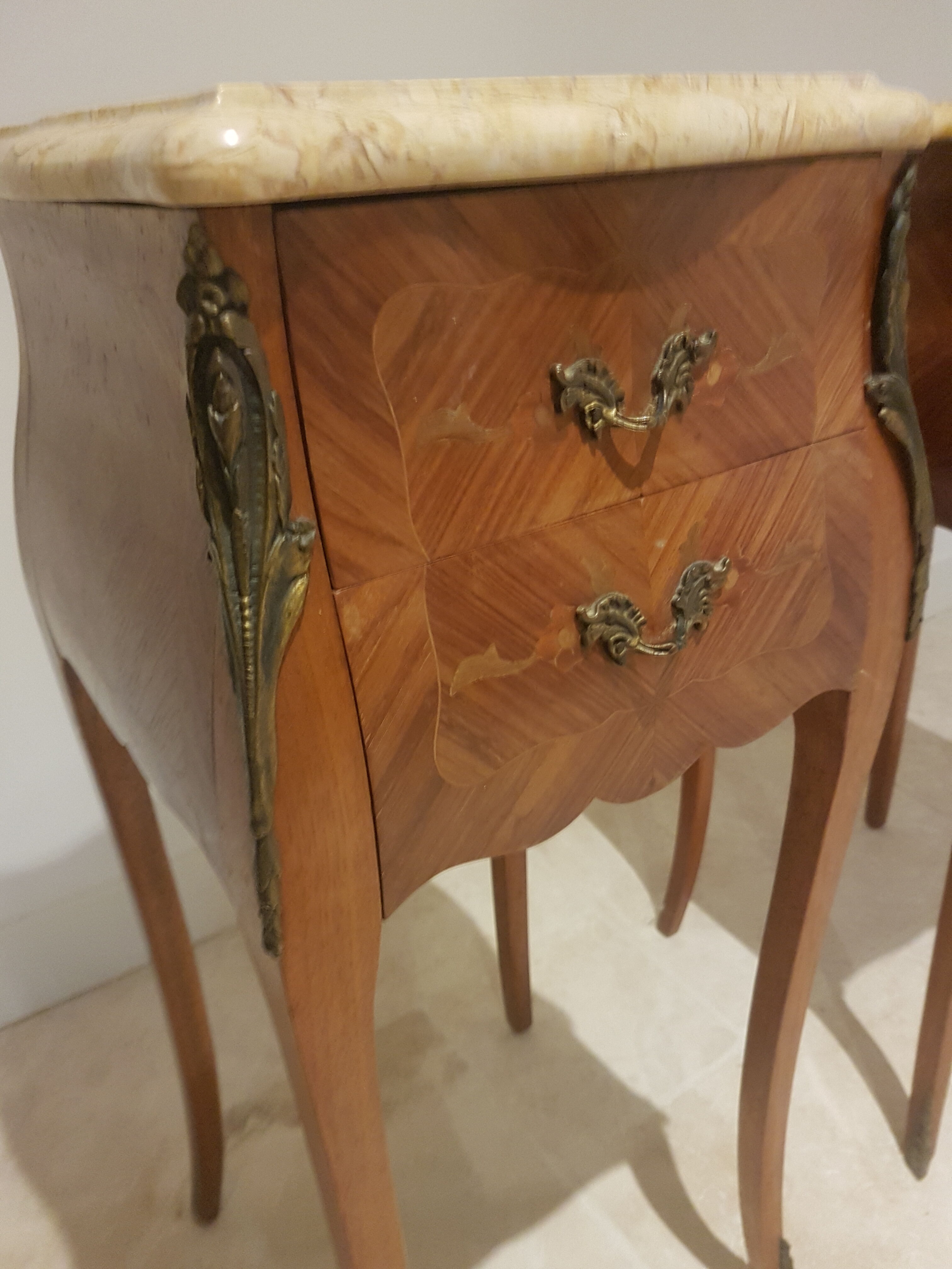 Pair of bedside tables marble top