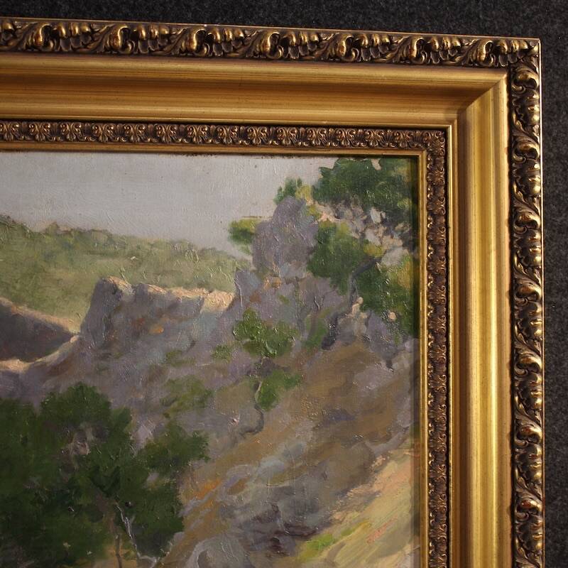 Peinture de paysage signée vue sur la mer, Espagne 20e siècle