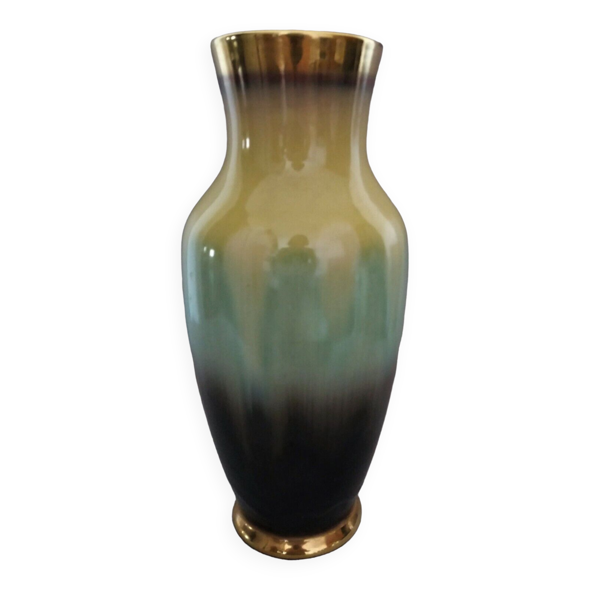 Vintage earthenware vase gold border marked Germany